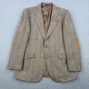 Panhandle Slim Blazer Mens 44R Tan Herringbone Western Suede Elbow Patches USA